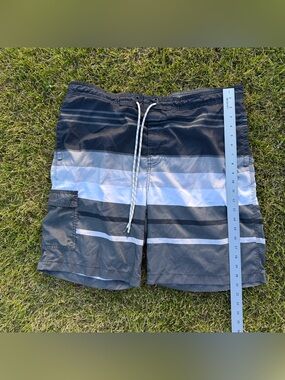 Goodfellow & Co Gray and White Striped Swim Board Shorts